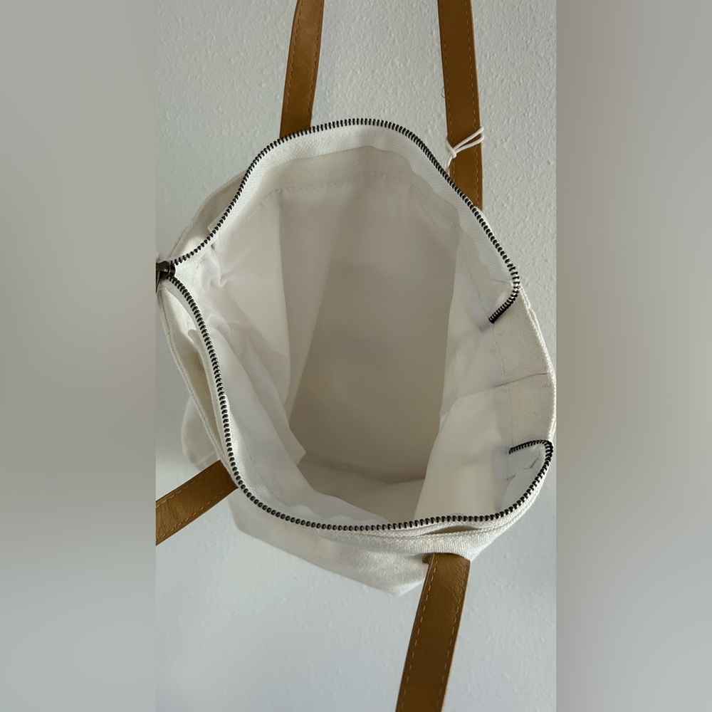 Cozy Earth Cream Canvas Tote with Tan Leather Handles - Picture 4 of 4